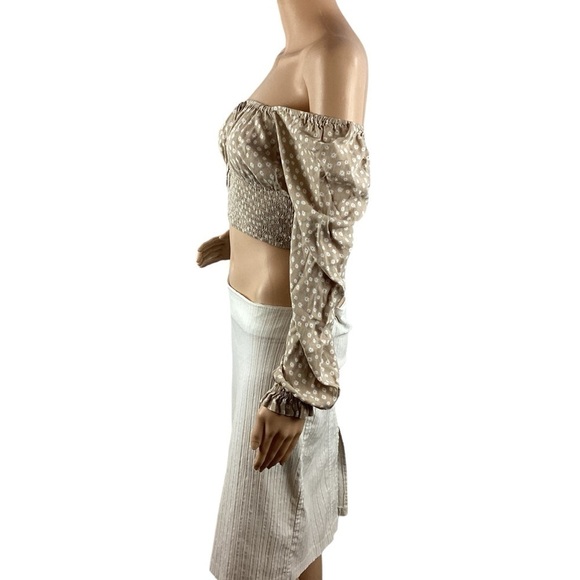 Forever 21 Off Shoulder Crop Top Size S Tan Floral - Picture 3 of 6